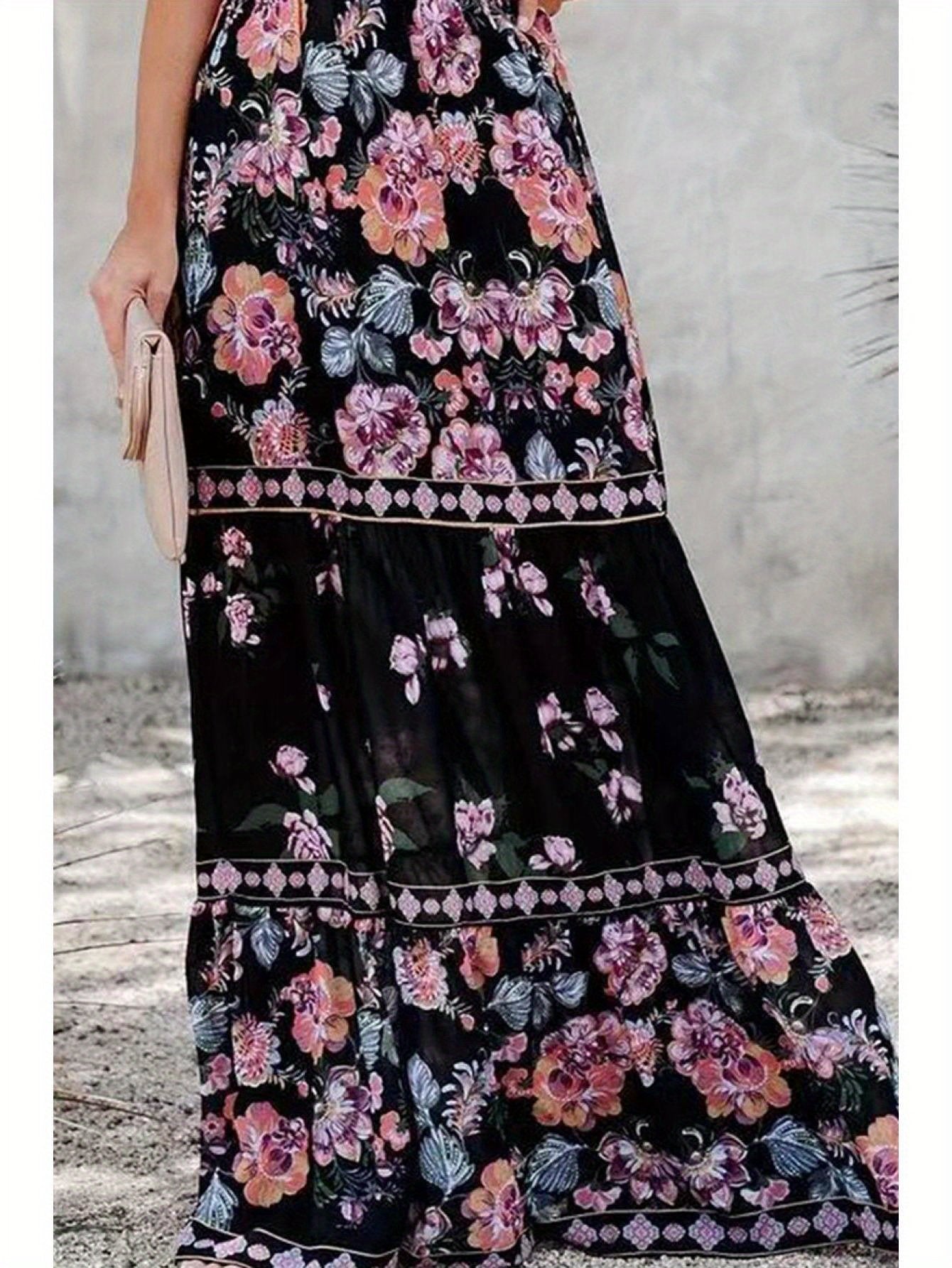 Floral Print Off Shoulder A-line Maxi Dress