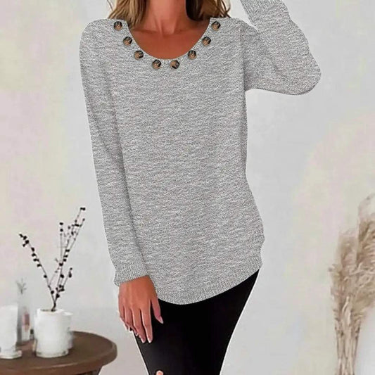 Grey Long Sleeve Plain Sweater