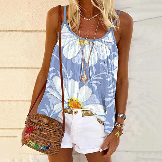 Blue Floral Print Sleeveless Top