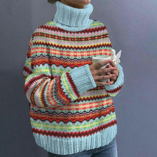 Stunning Striped Turtle Neck Long Sleeve Sweater