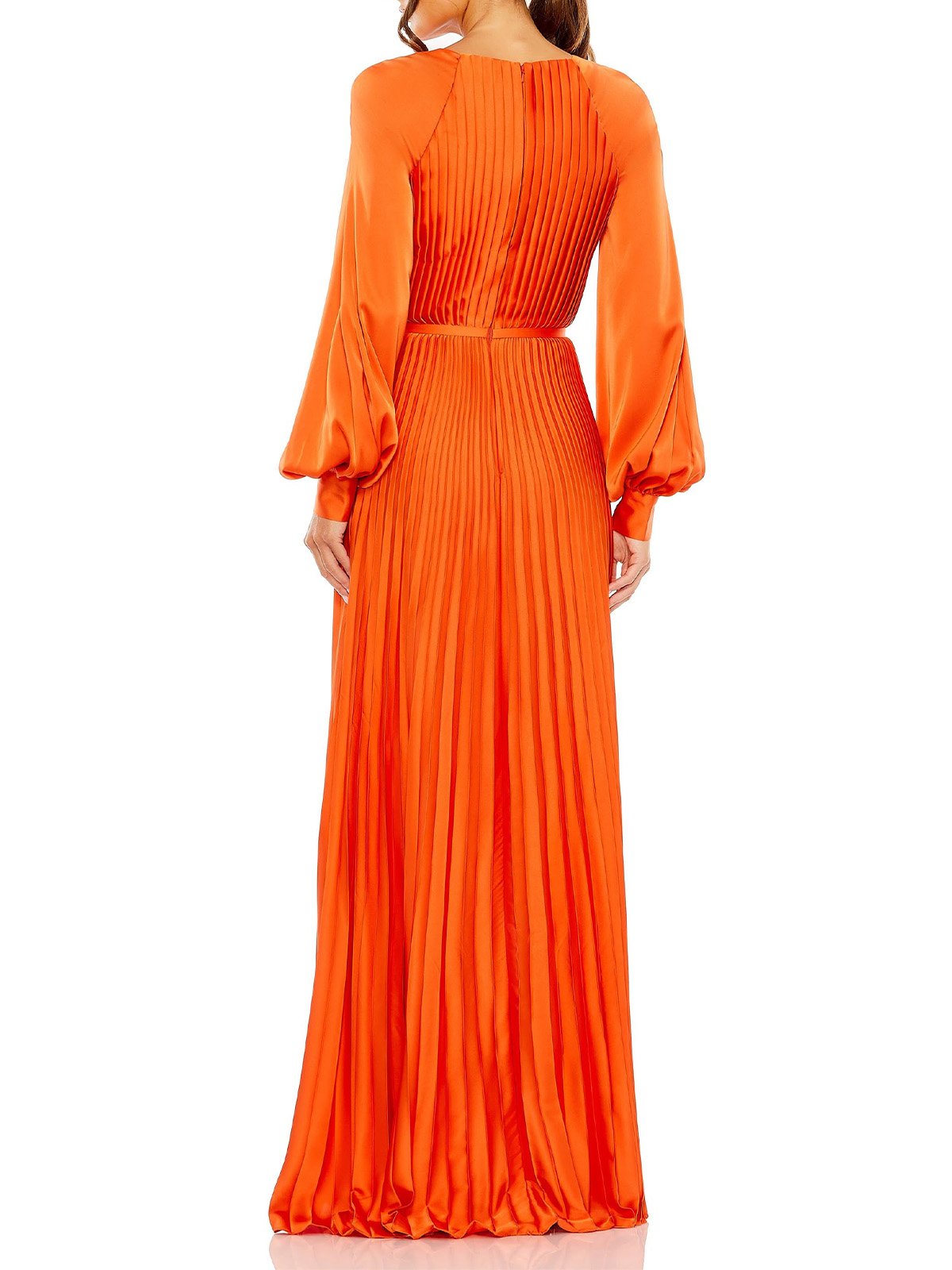 Pleated Round Neck Raglan Long Sleeve Maxi Dress