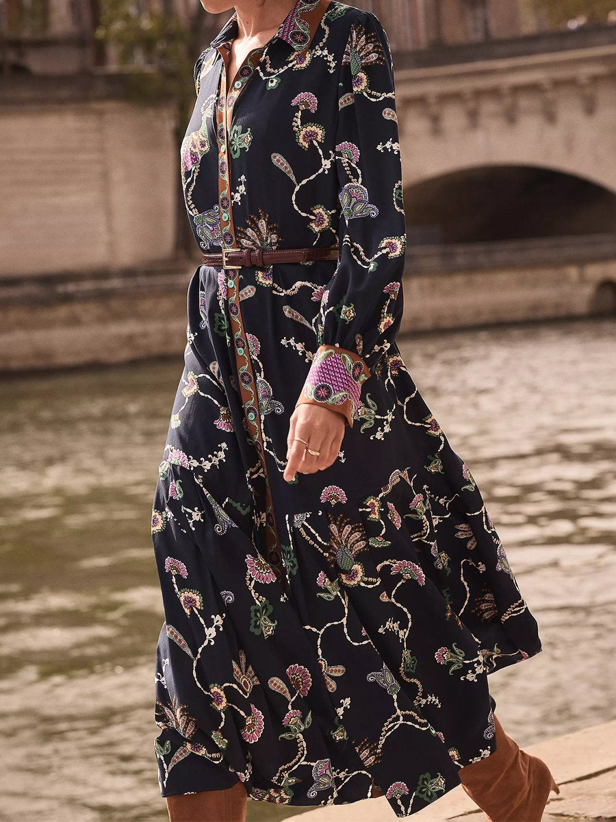 Chic Floral Print Pleated Tie Waist Maxi Dress (Buy 2 Free Shipping✔️)