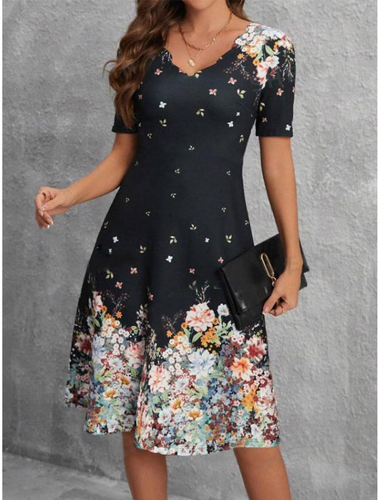 Floral Ruffle Scalloped Neck Midi Dress