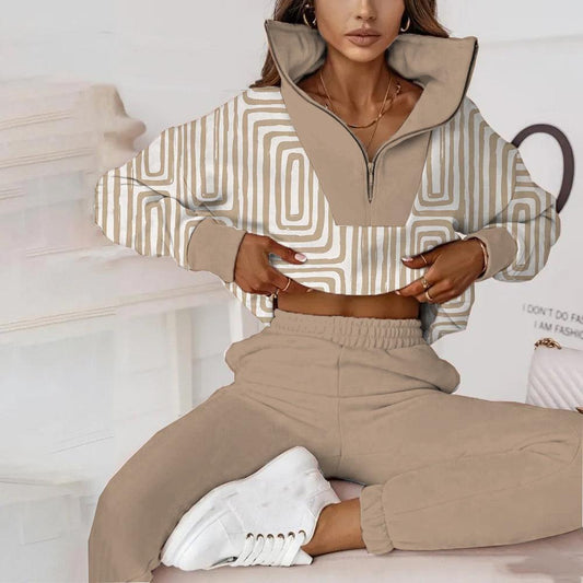 Coffee V-Neck Long Sleeve Two Piece Set