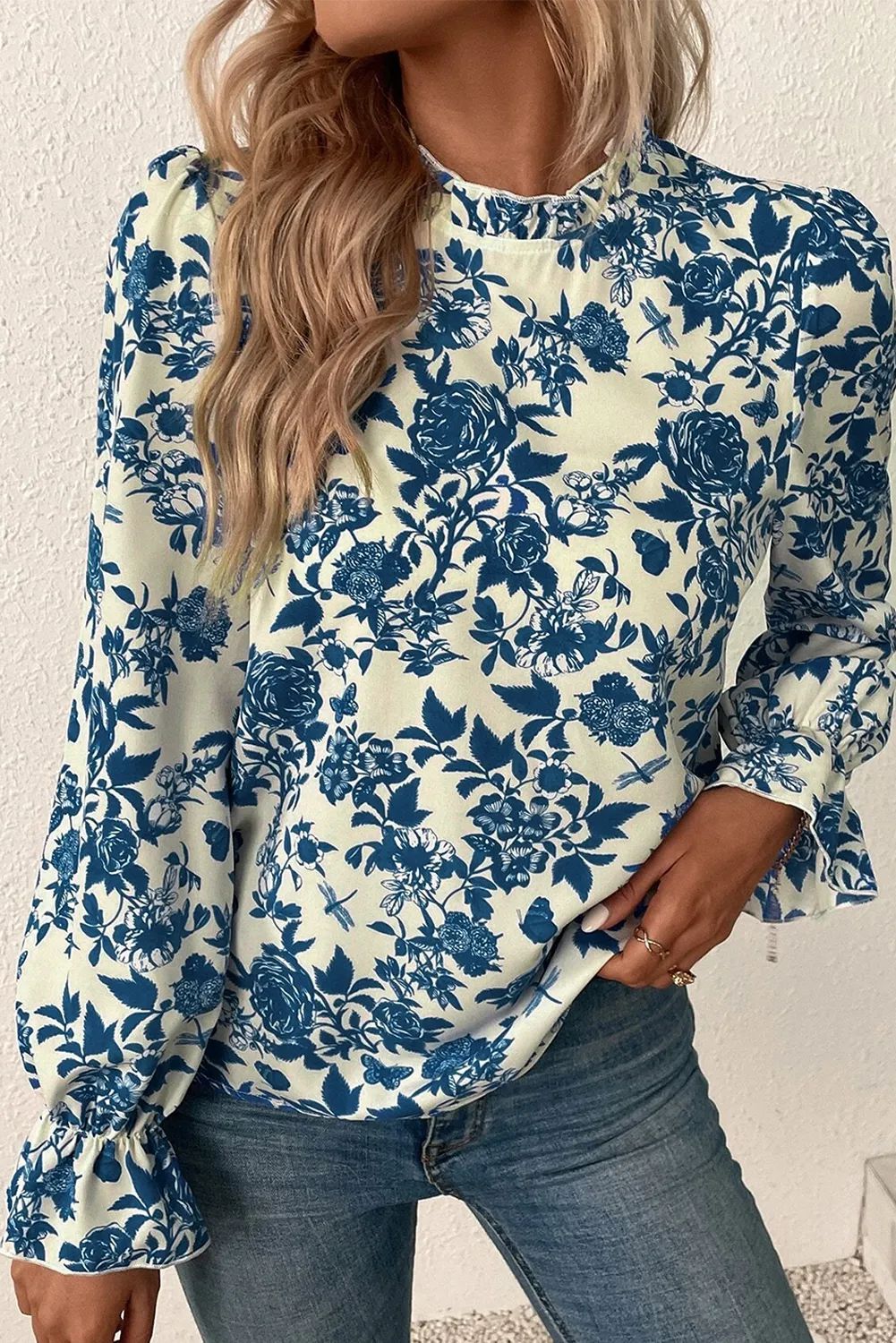 Breezy Plant Print Long Sleeve Top