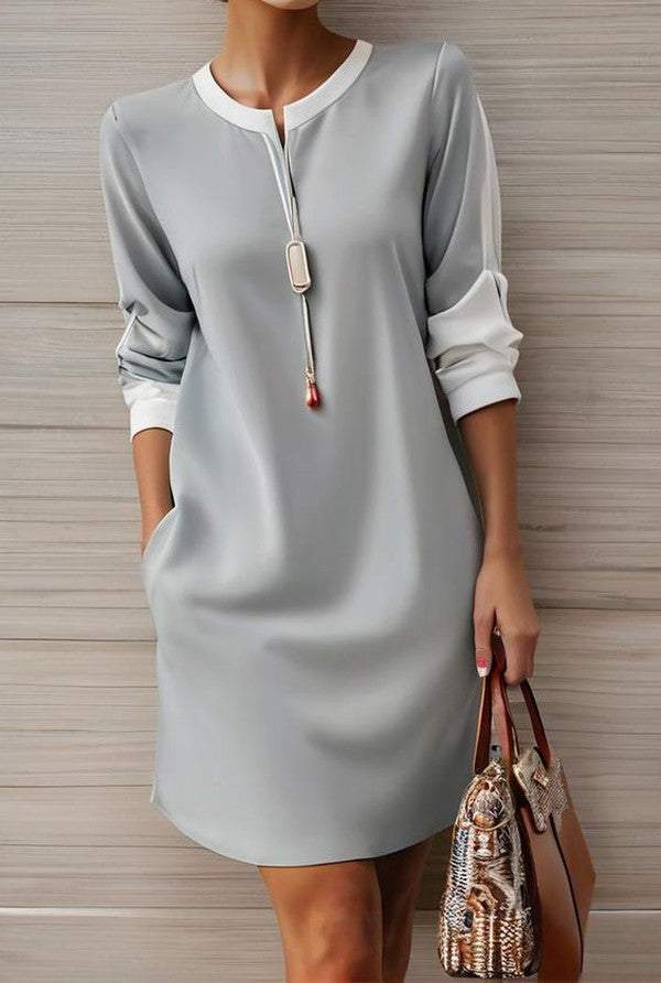 Simple Round Neck Color Block Mini Dress