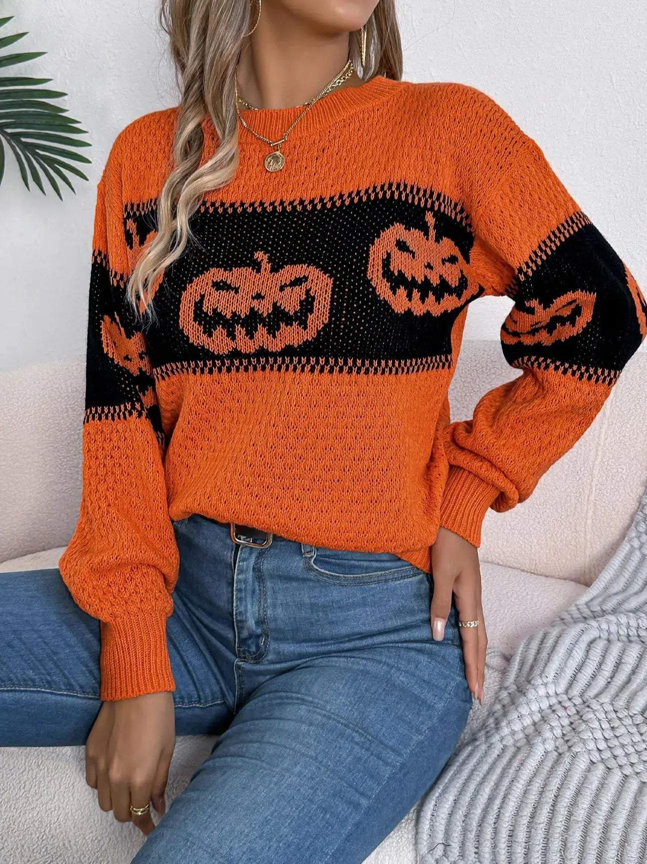 Chic Orange Round Neck Sweater