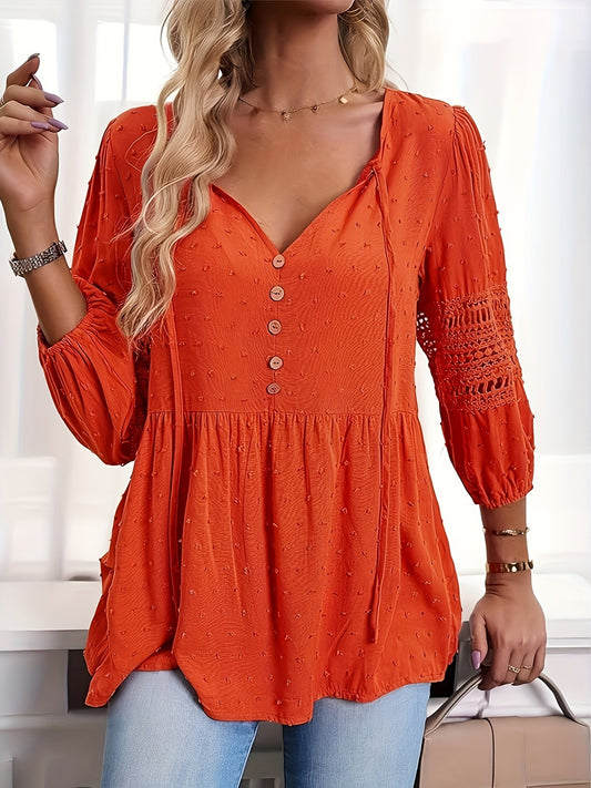 Casual Long Sleeve V-Neck Top