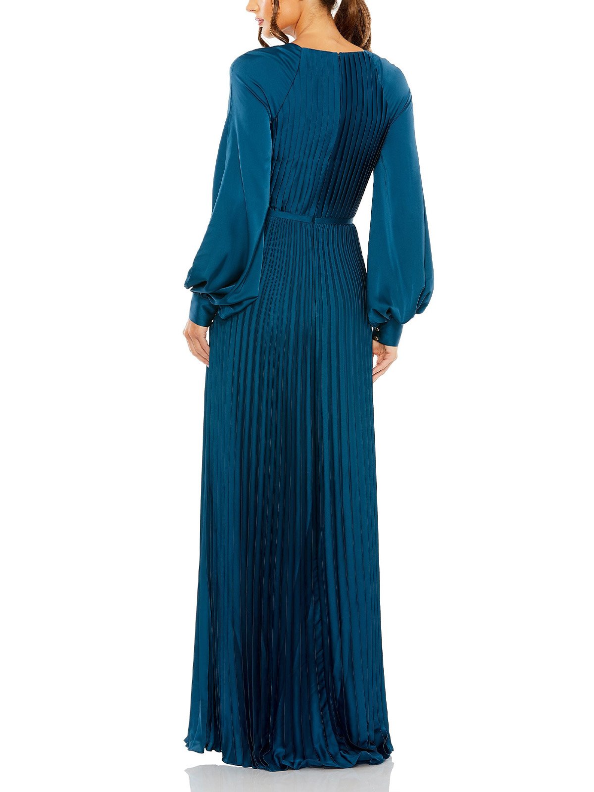 Pleated Round Neck Raglan Long Sleeve Maxi Dress