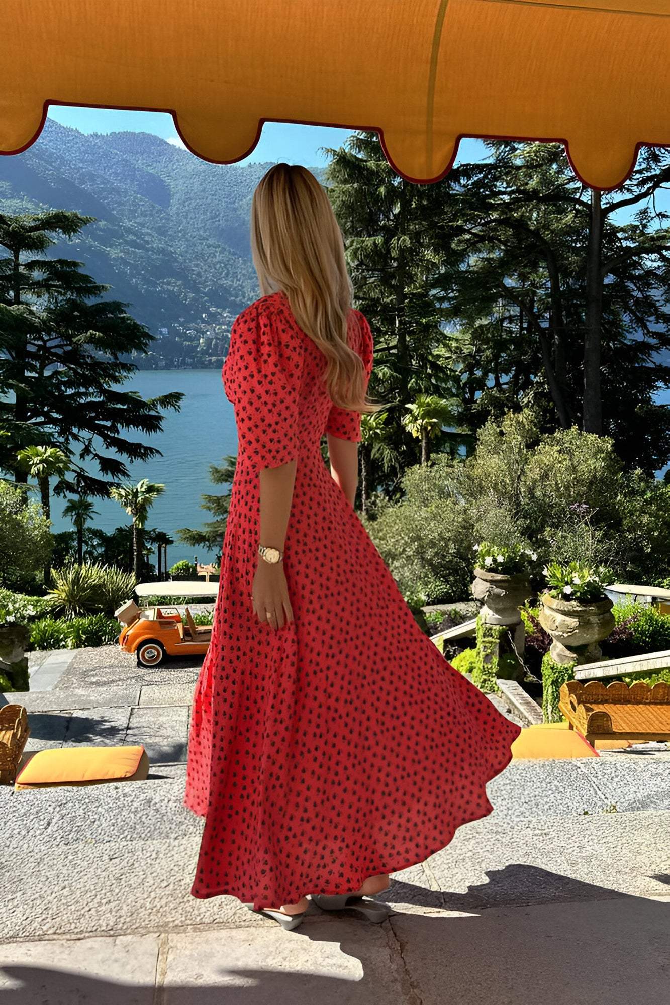 Red Collared Short Sleeve Maxi Dress