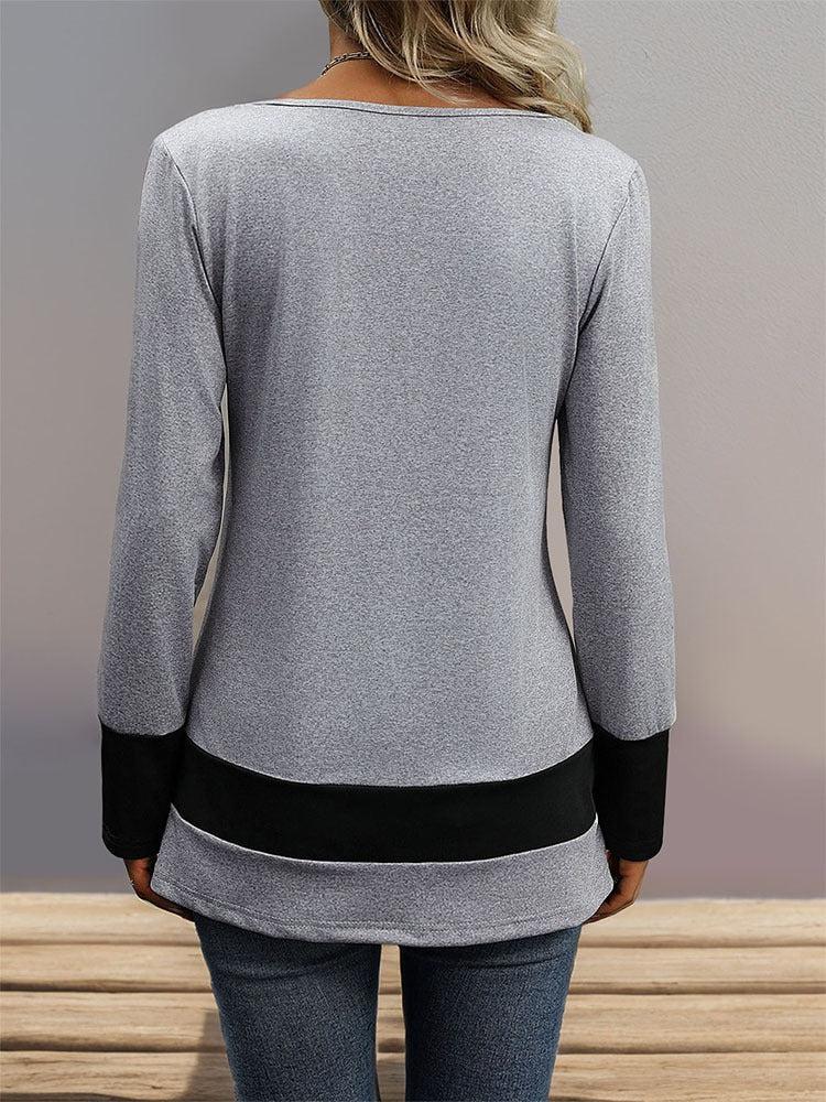 Grey Long Sleeve Color Block Top