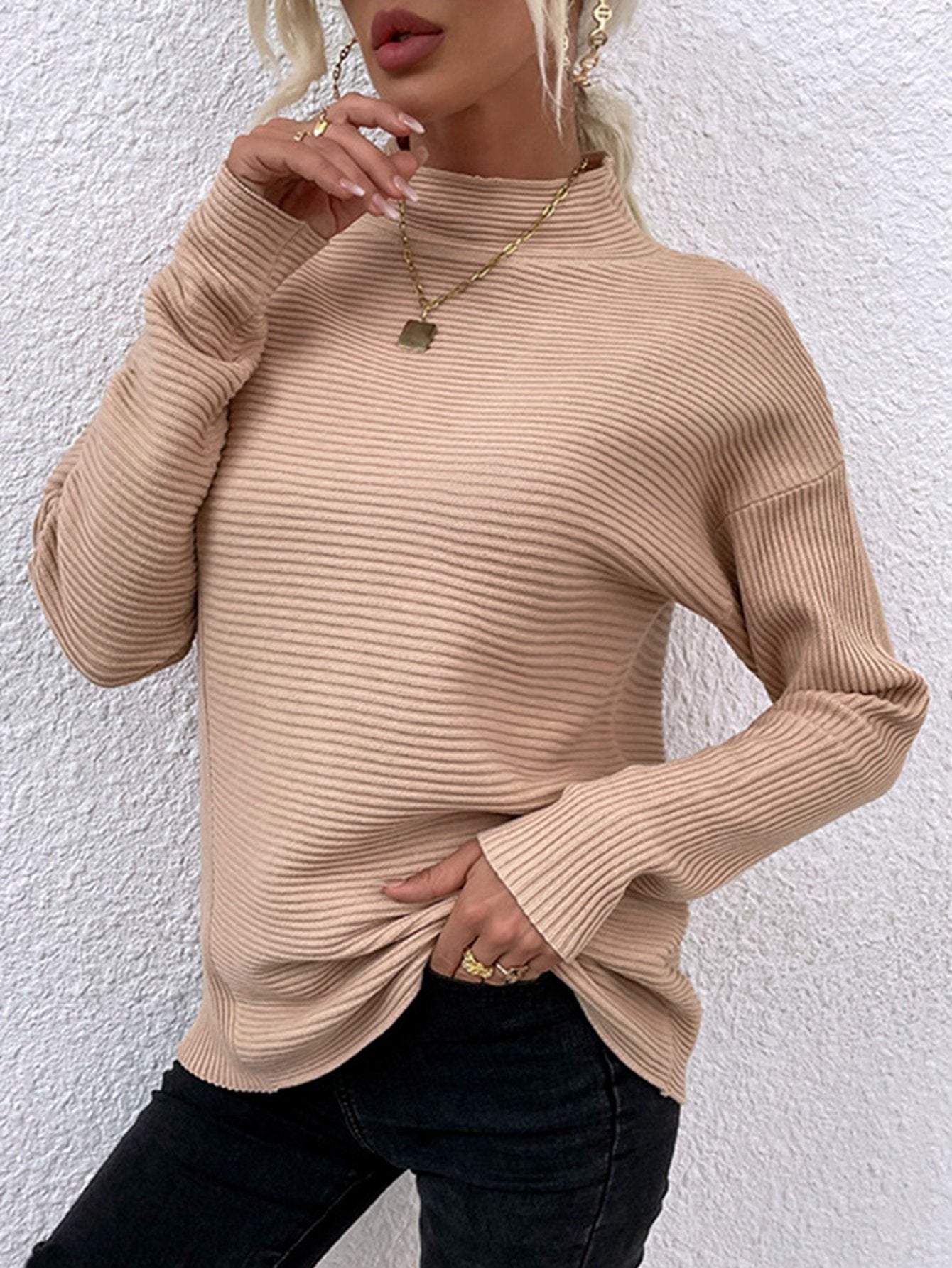 Apricot Long Sleeve Plain Sweater