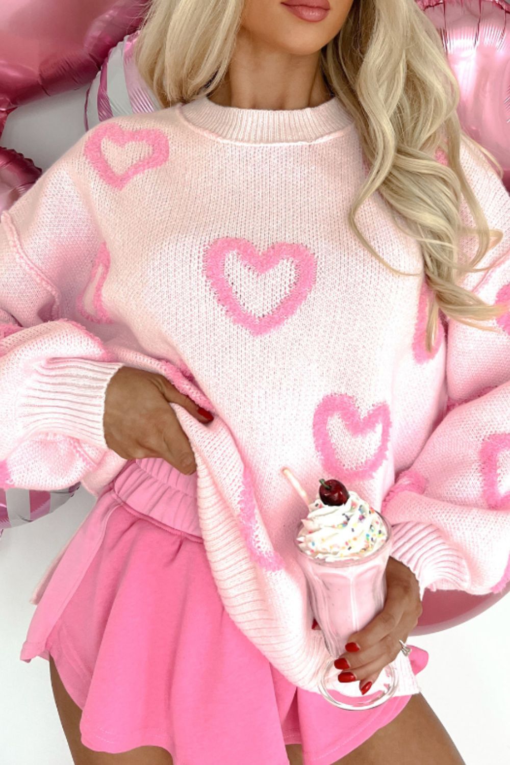 Sweet Round Neck Pink Sweater