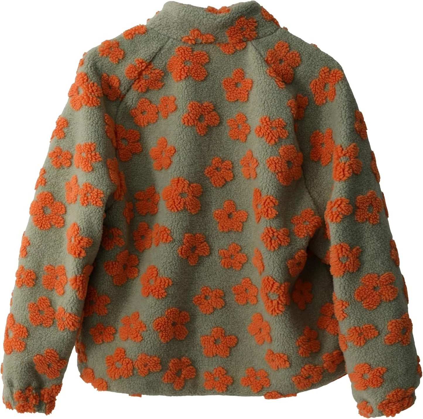 Trendy Stand Collar Zip-Up Fleece Floral Jacket