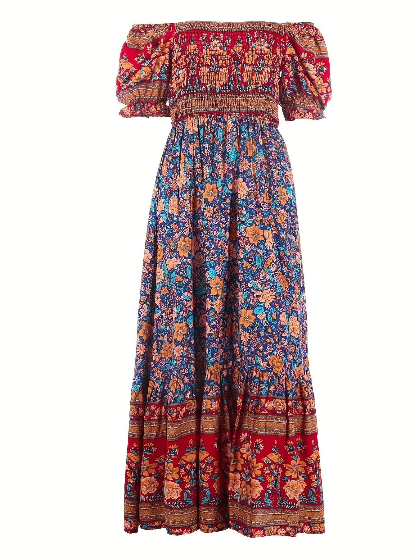 Chic  Floral Print Off Shoulder Maxi Dress