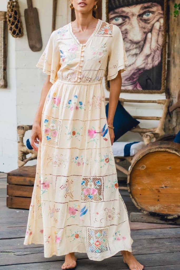 Hummingbird Patchwork Maxi Dress