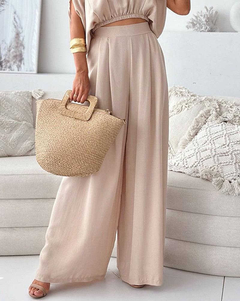 Apricot Plain Short Sleeve Two Piece Set