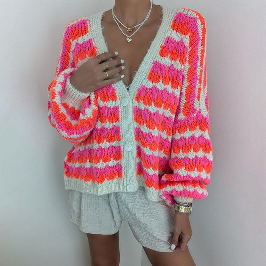 Attractive Print Long Sleeve Pink Sweater