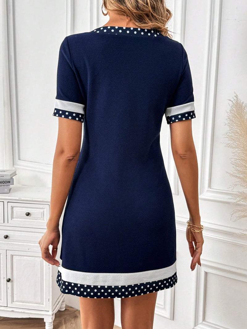 Navy Round Neck Short Sleeve Mini Dress