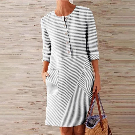 Chic 3/4 Sleeve Striped Mini Dress