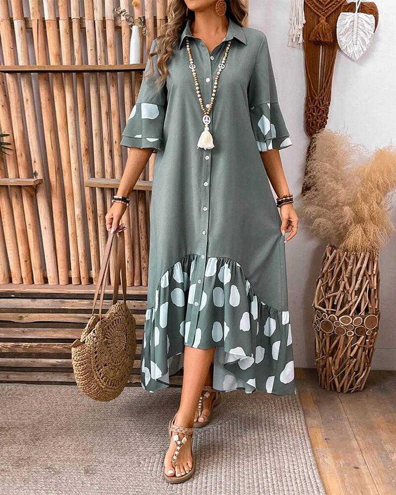 Trendy V-Neck 3/4 Sleeve Maxi Dress