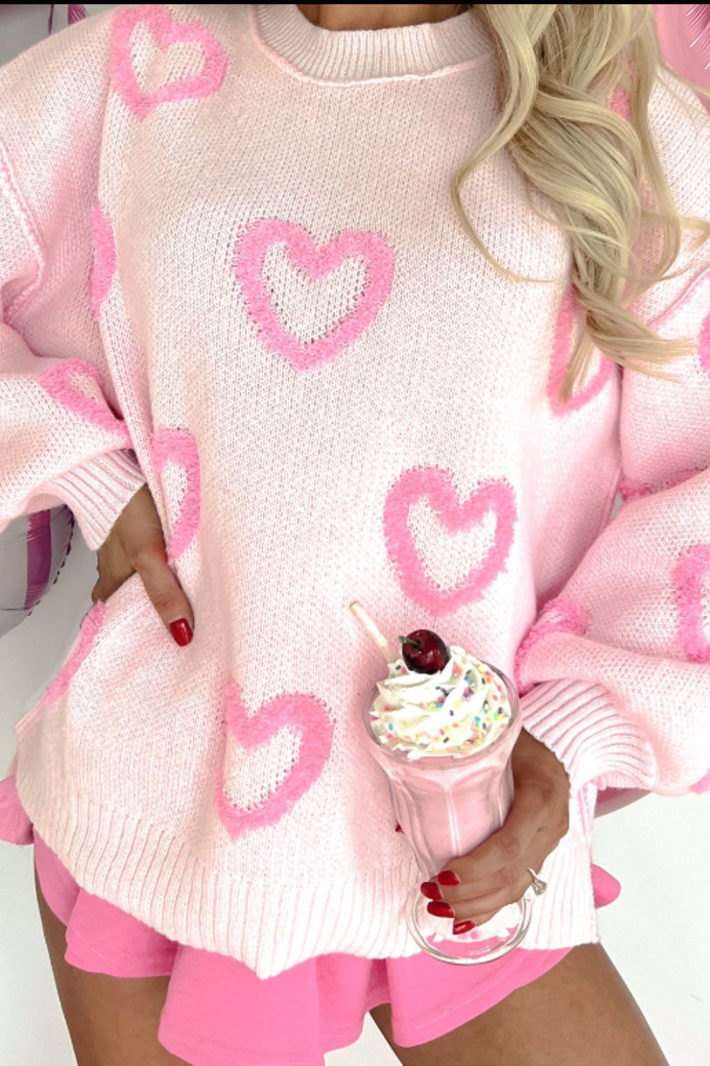 Sweet Round Neck Pink Sweater