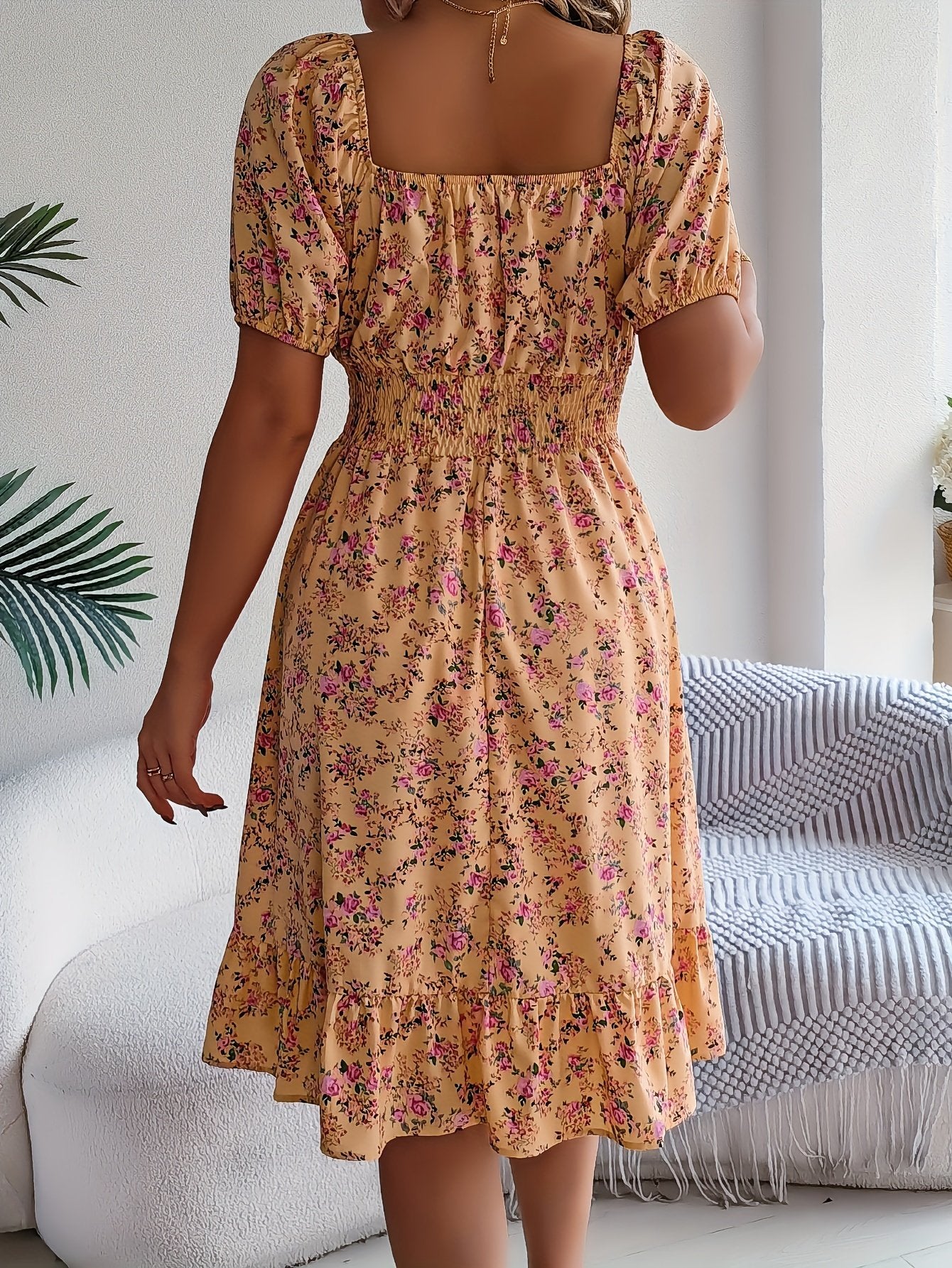 Floral Print Square Neck Midi Dress