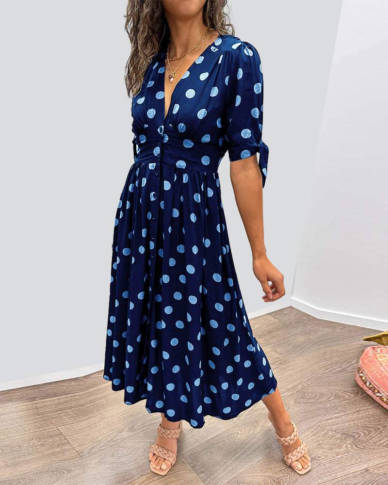 Deep V-neck polka dot Maxi dress