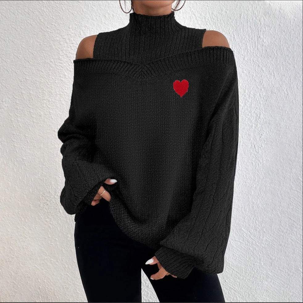 Trendy Black Mock Neck Long Sleeve Sweater