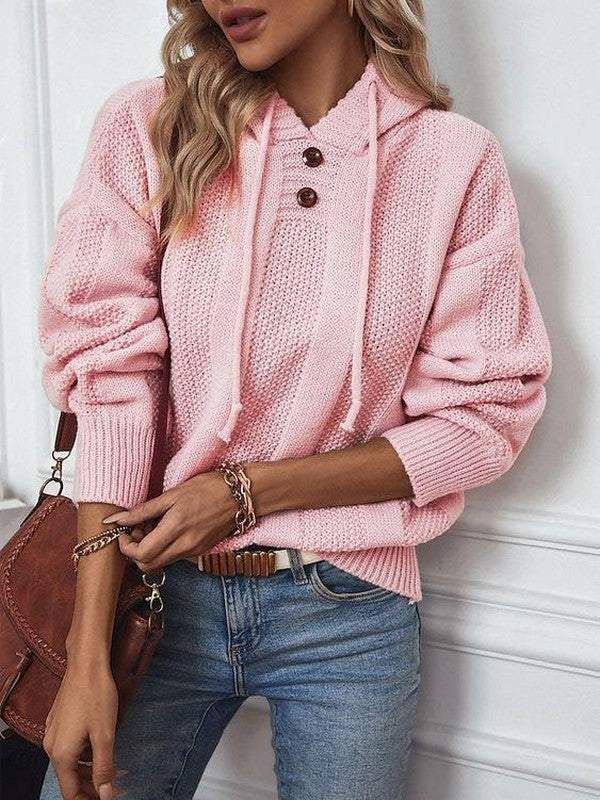 Sweet Pink Plain Hoodie Sweater