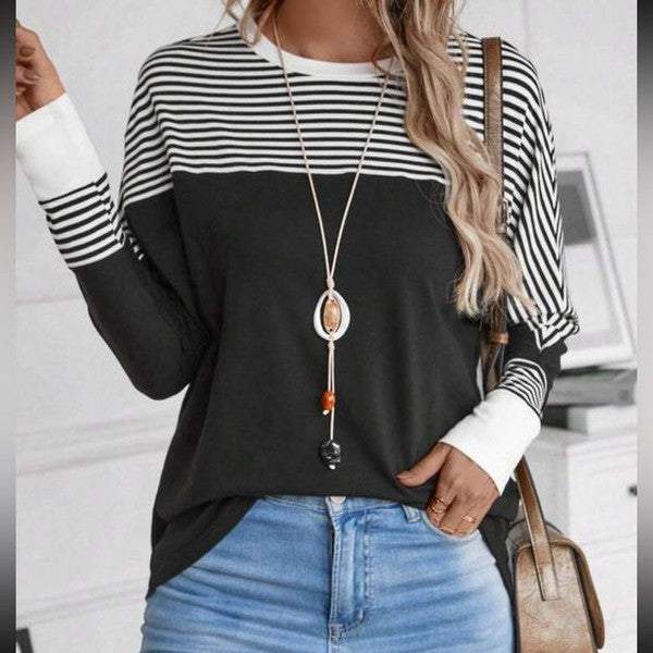 Classy Striped Round Neck Long Sleeve Top