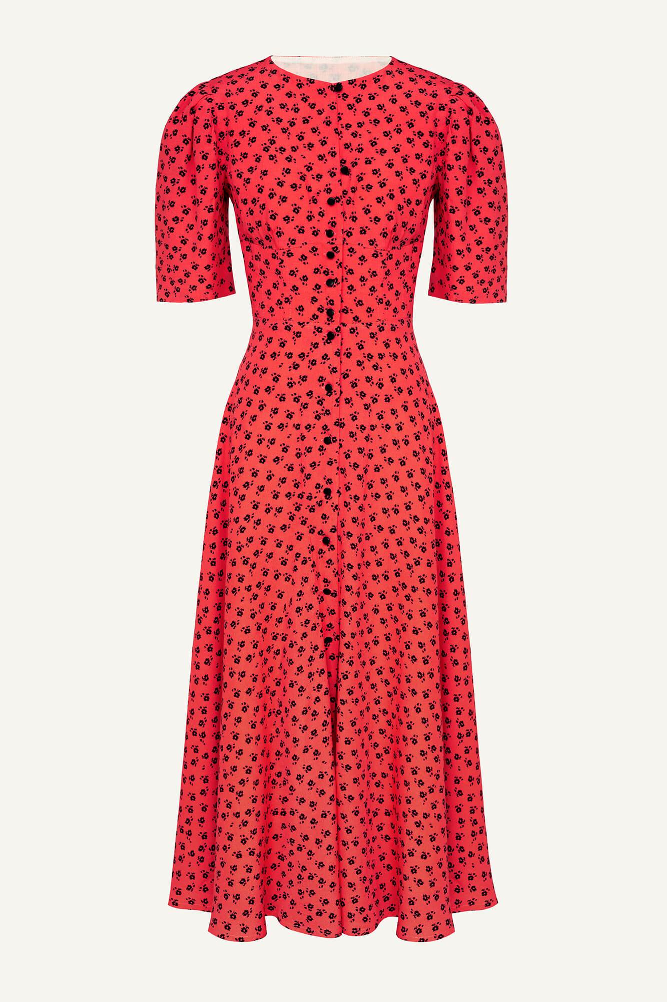 Red Collared Short Sleeve Maxi Dress