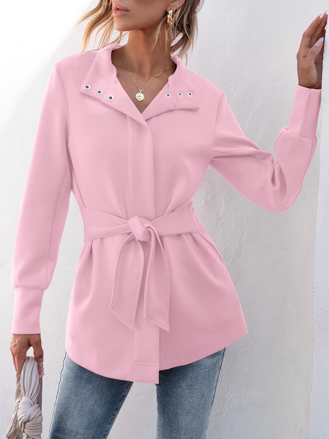 Trendy Button Up Belted Long Sleeve Coat