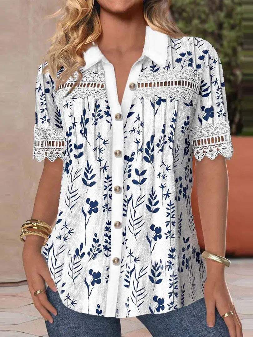 Fresh Plant Print Collared Shirt