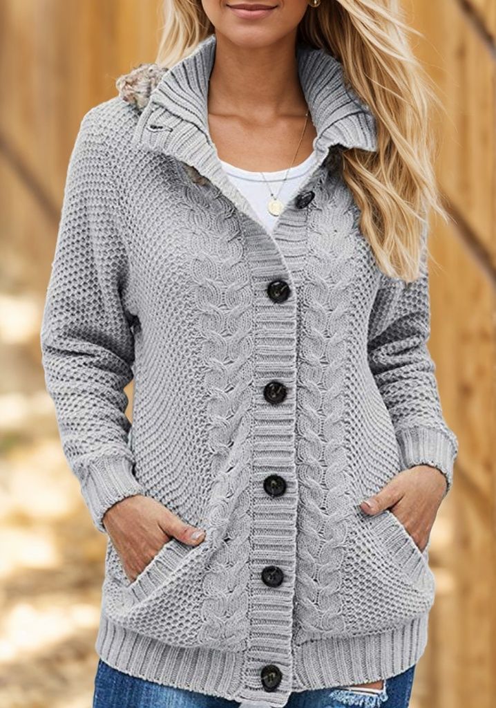 Grey Plain Collared Long Sleeve Cardigan