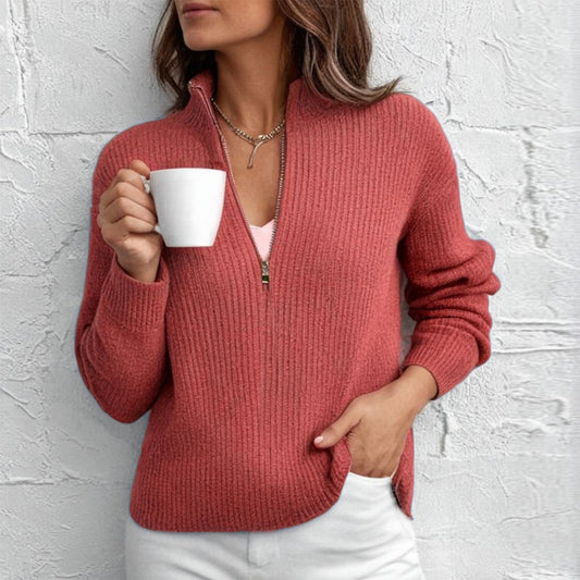 Fresh Watermelon Plain V-Neck Sweater