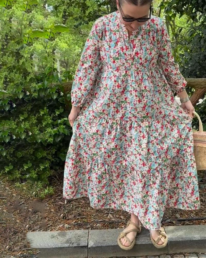 Unique V-Neck Floral Print Maxi Dress