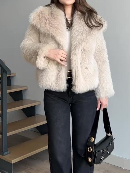 Short Faux Fur Coat With Large Lapels