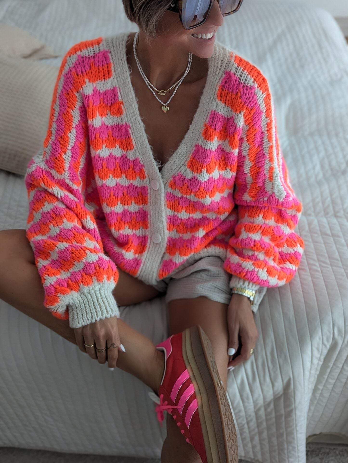 Attractive Print Long Sleeve Pink Sweater