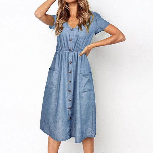 Breezy Short Sleeve V-Neck Midi Dress