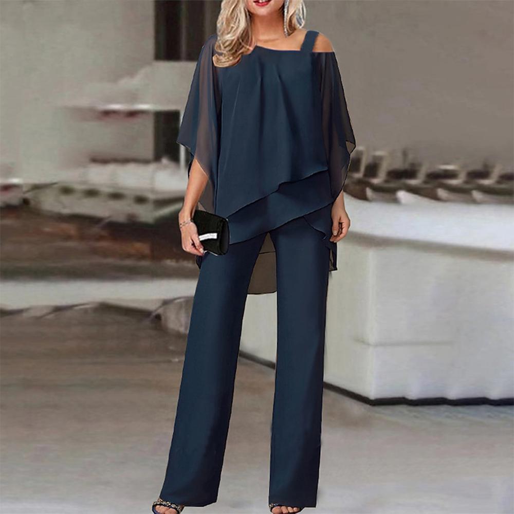 Navy Cold Shoulder Ruffled Tiered Two Piece Set