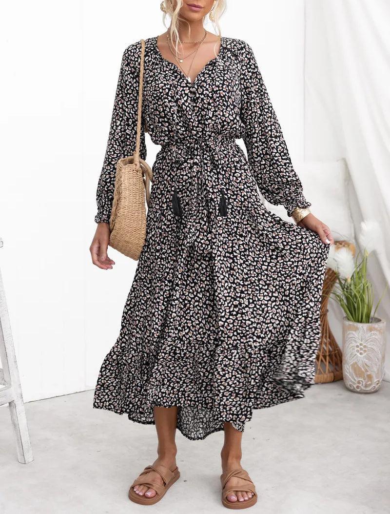 Chic V-Neck Long Sleeve Maxi Dress