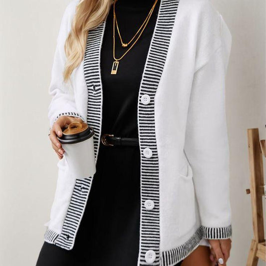 Casual White Long Sleeve Cardigan