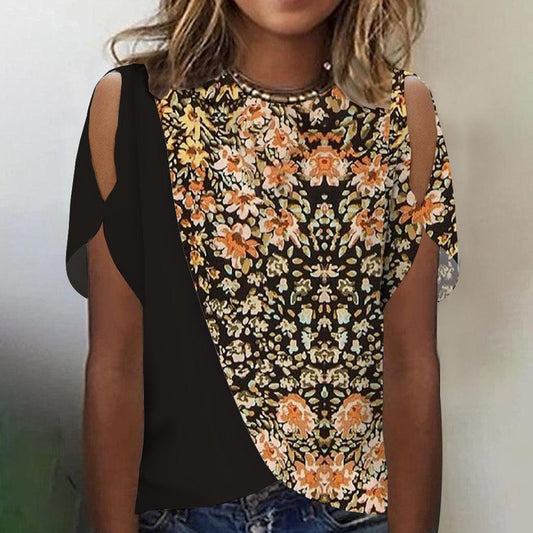 Groovy Floral Print Split Sleeve Top