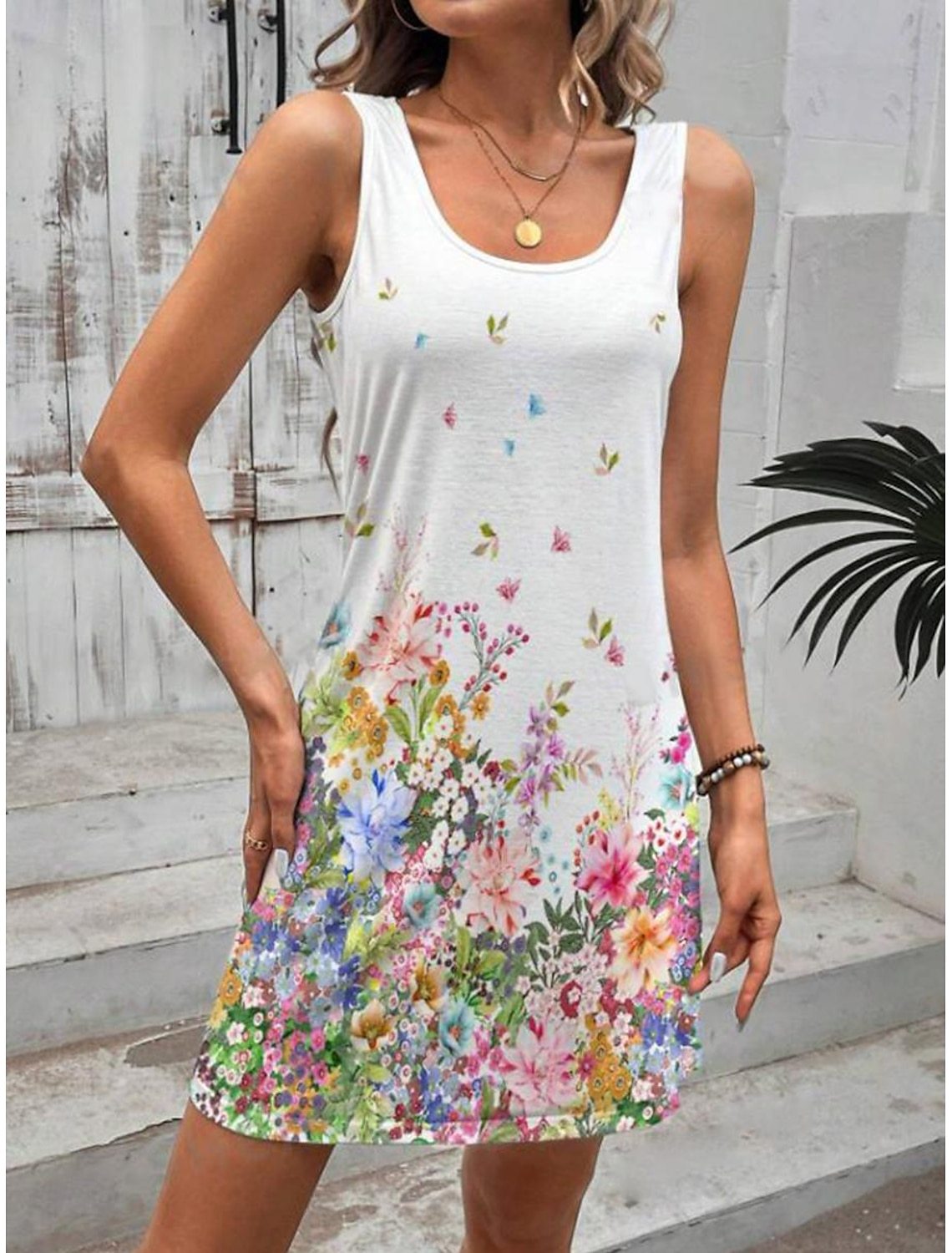 Casual Sleeveless Floral Print Mini Dress