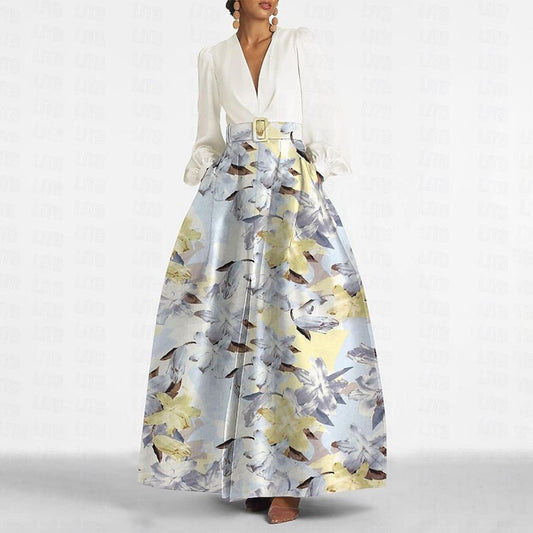 Youthful Floral Print V-Neck Maxi Dress