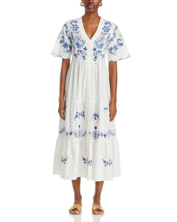 V-neck Blue Printed Stylish Maxi Dress