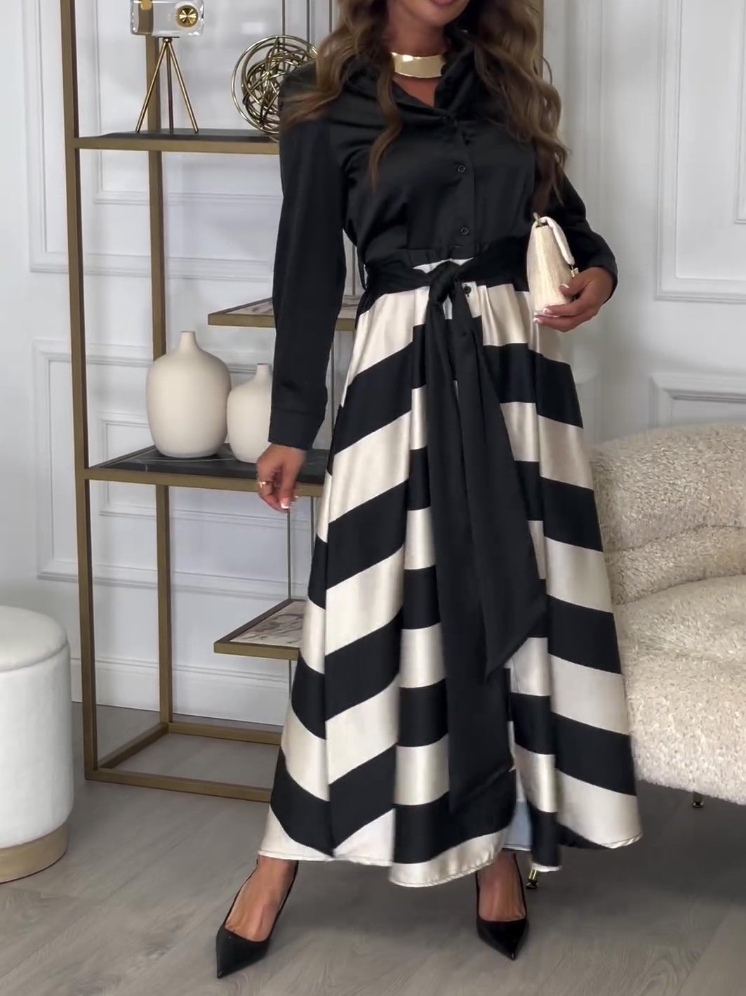 Patchwork Black and White Maxi Dress