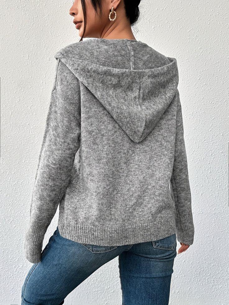 Grey Plain Hoodie Cardigan