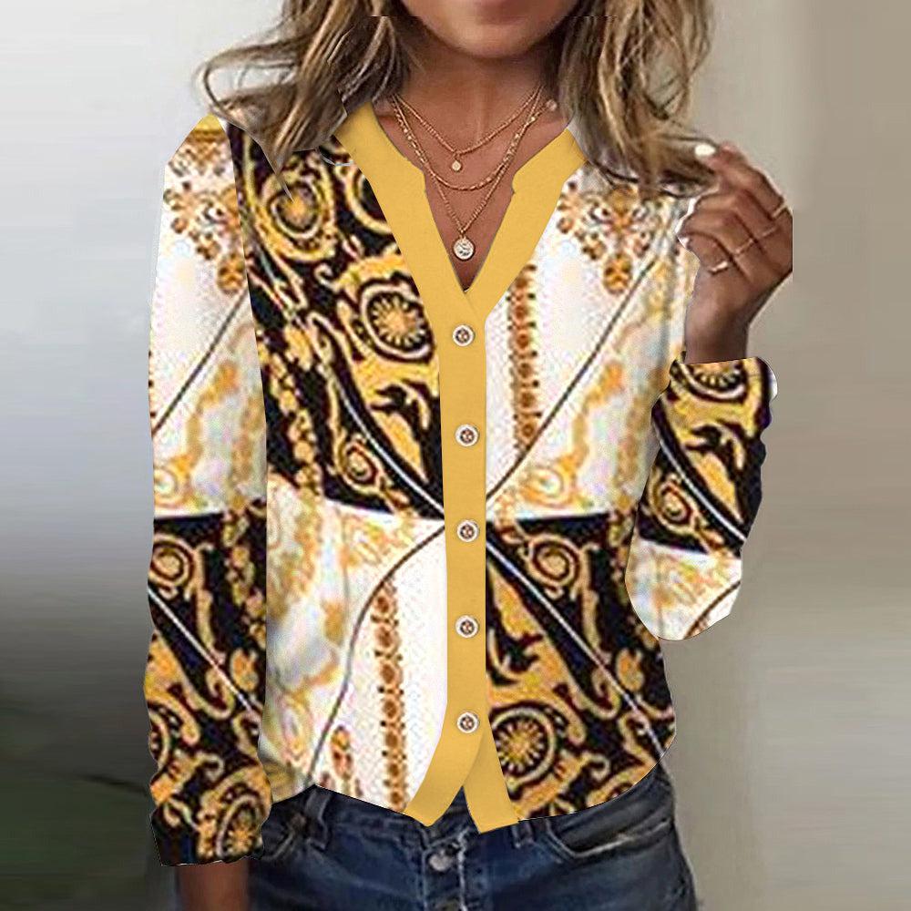 Yellow V-Neck Long Sleeve Top